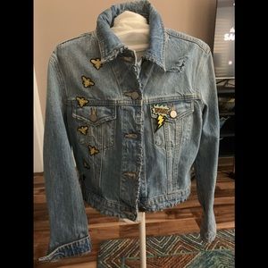 Osos distressed denim jacket‎ with patches. Nwot